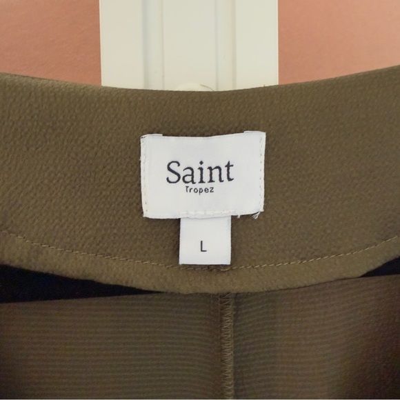 Saint Tropez Olive Green Long Sleeve V-Neck Shift Dress Size L - Picture 2 of 8